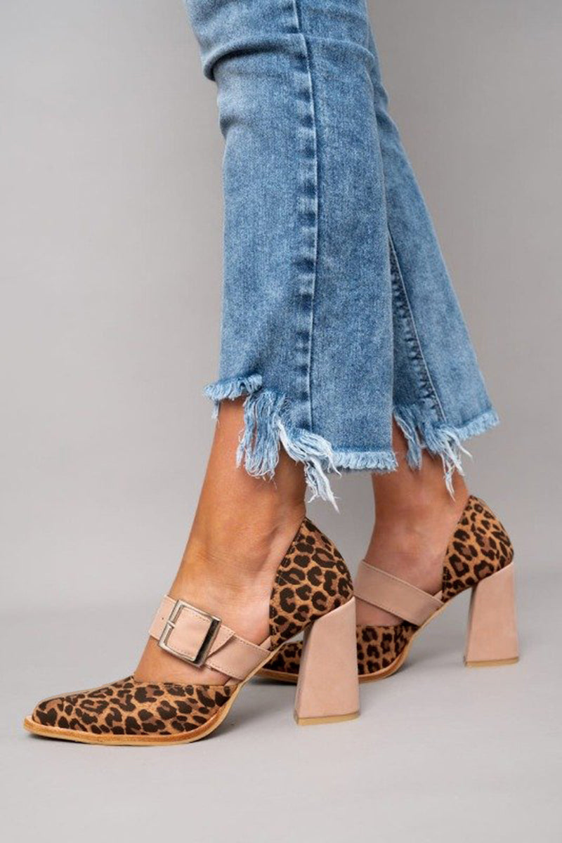 Selveta | Leopard Print Suede Sandals with Stable Heel