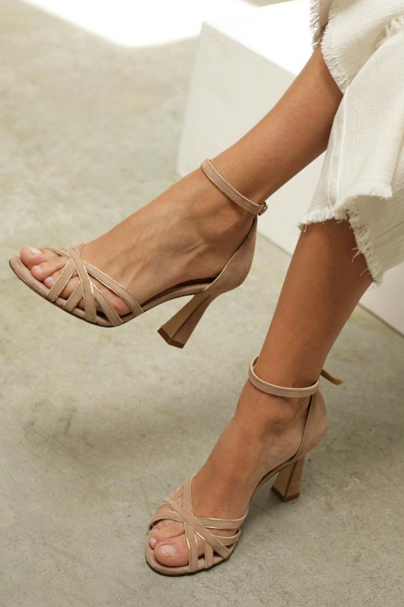 Elviera™ | Patchwork sandals with round toe and fine heel