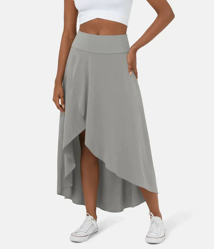 Fara | Casual midi skirt with high waist and low ruffled hem