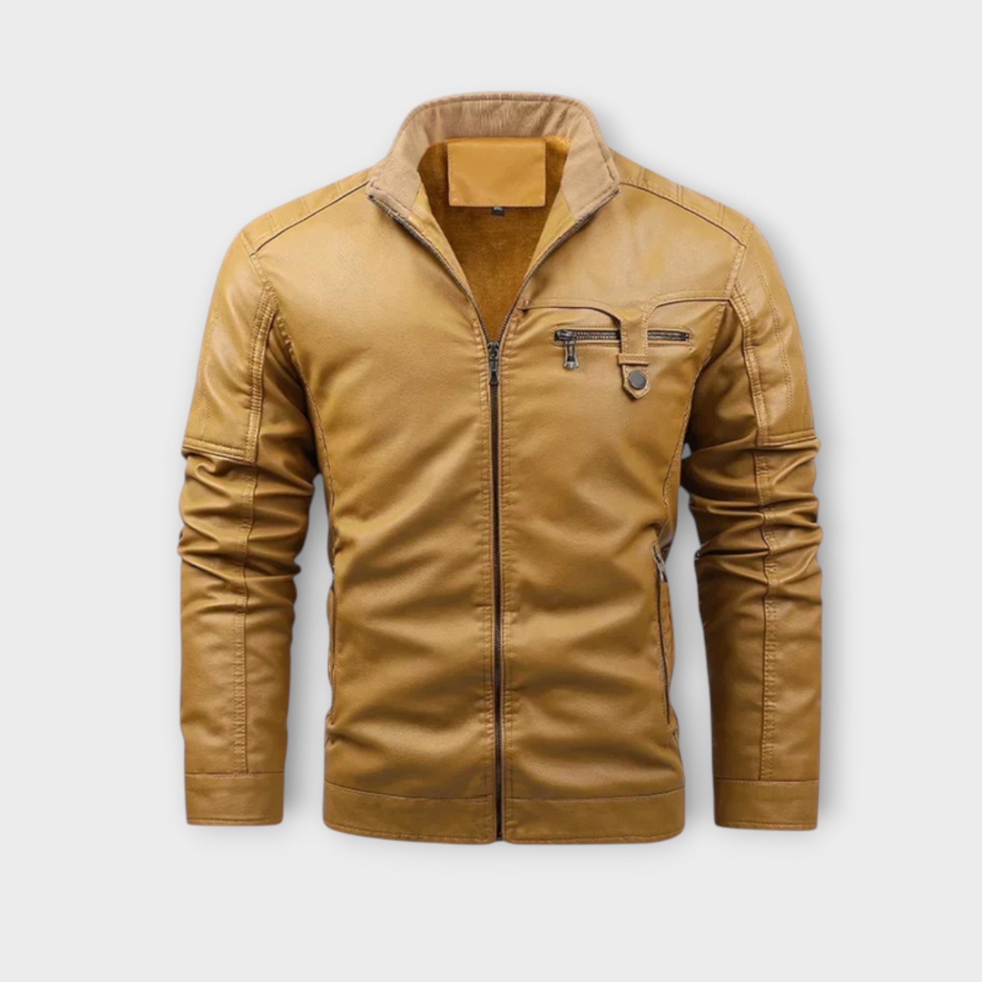 Fleece-Lined Retro Leather Jacket