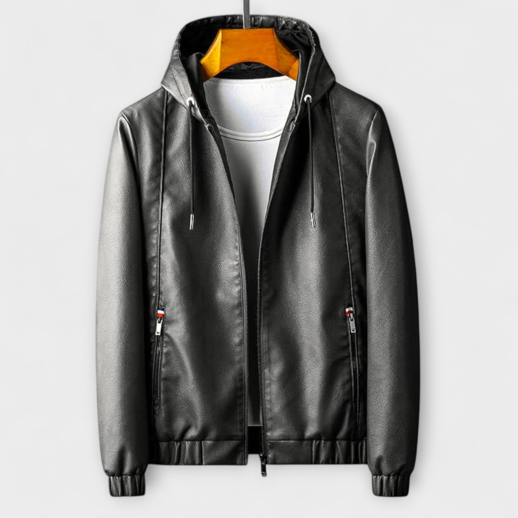 Eco-Leather Jacket with Hood