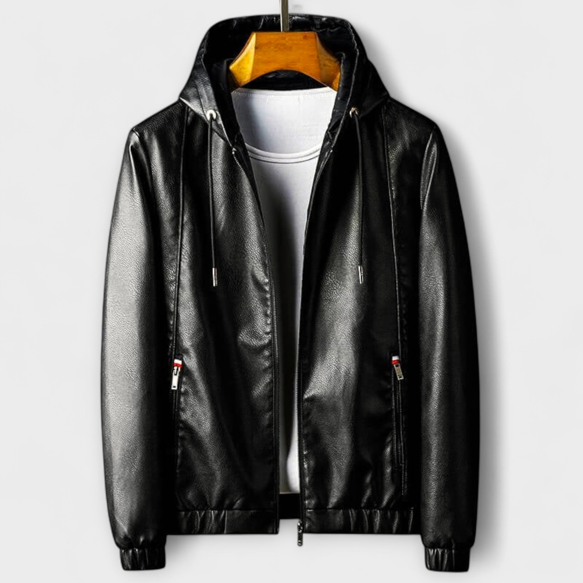 Eco-Leather Jacket with Hood