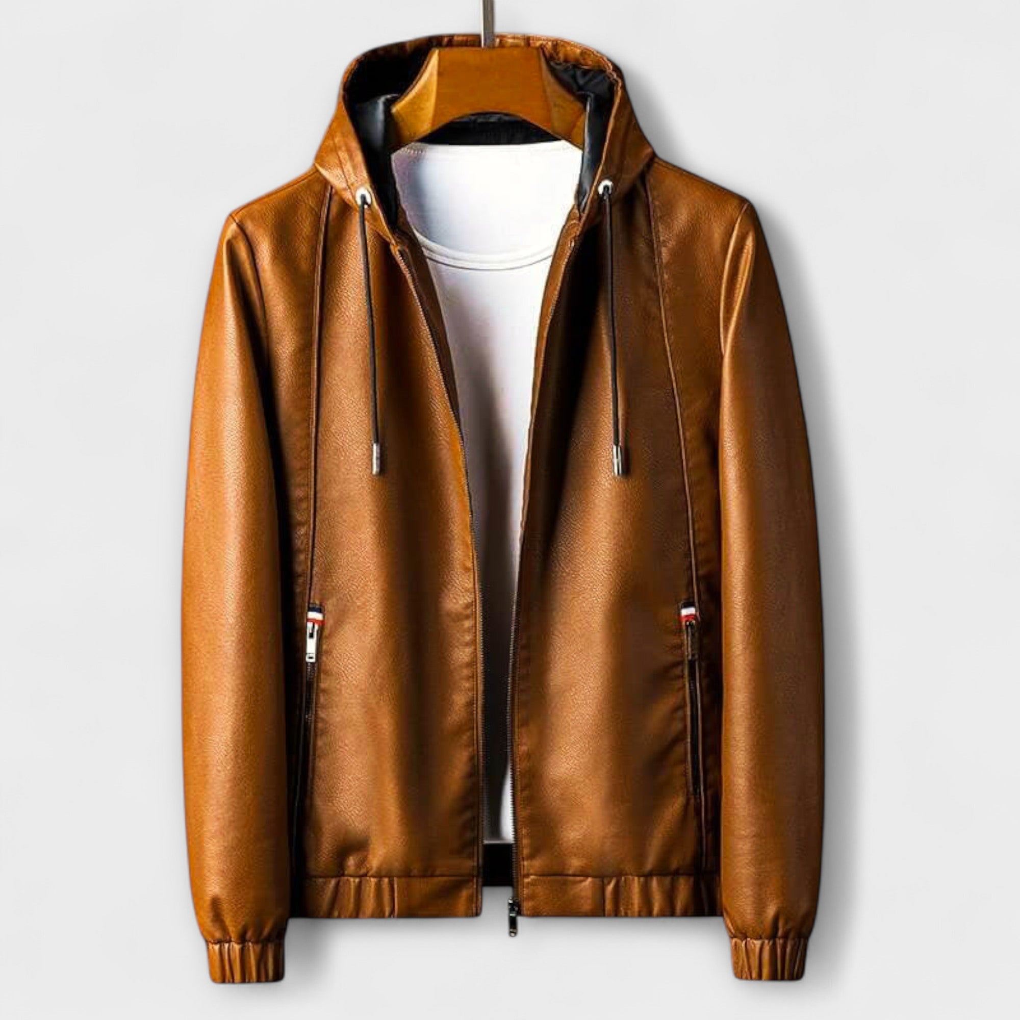 Eco-Leather Jacket with Hood