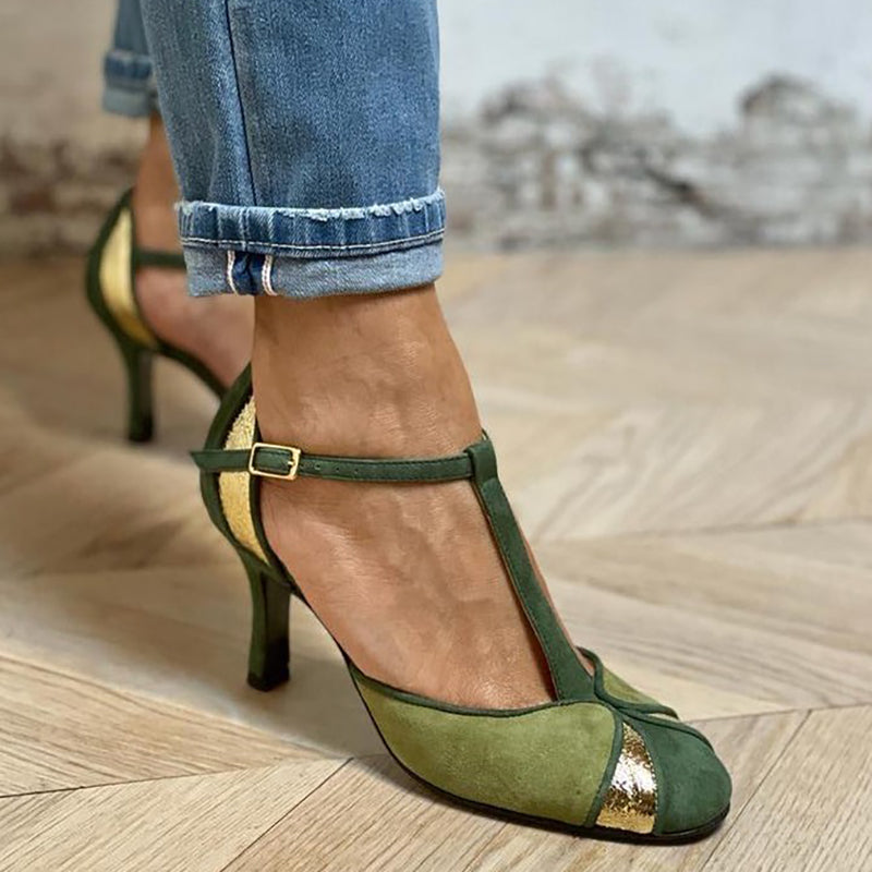 Taviana | Patchwork heels with T-band and closed toe