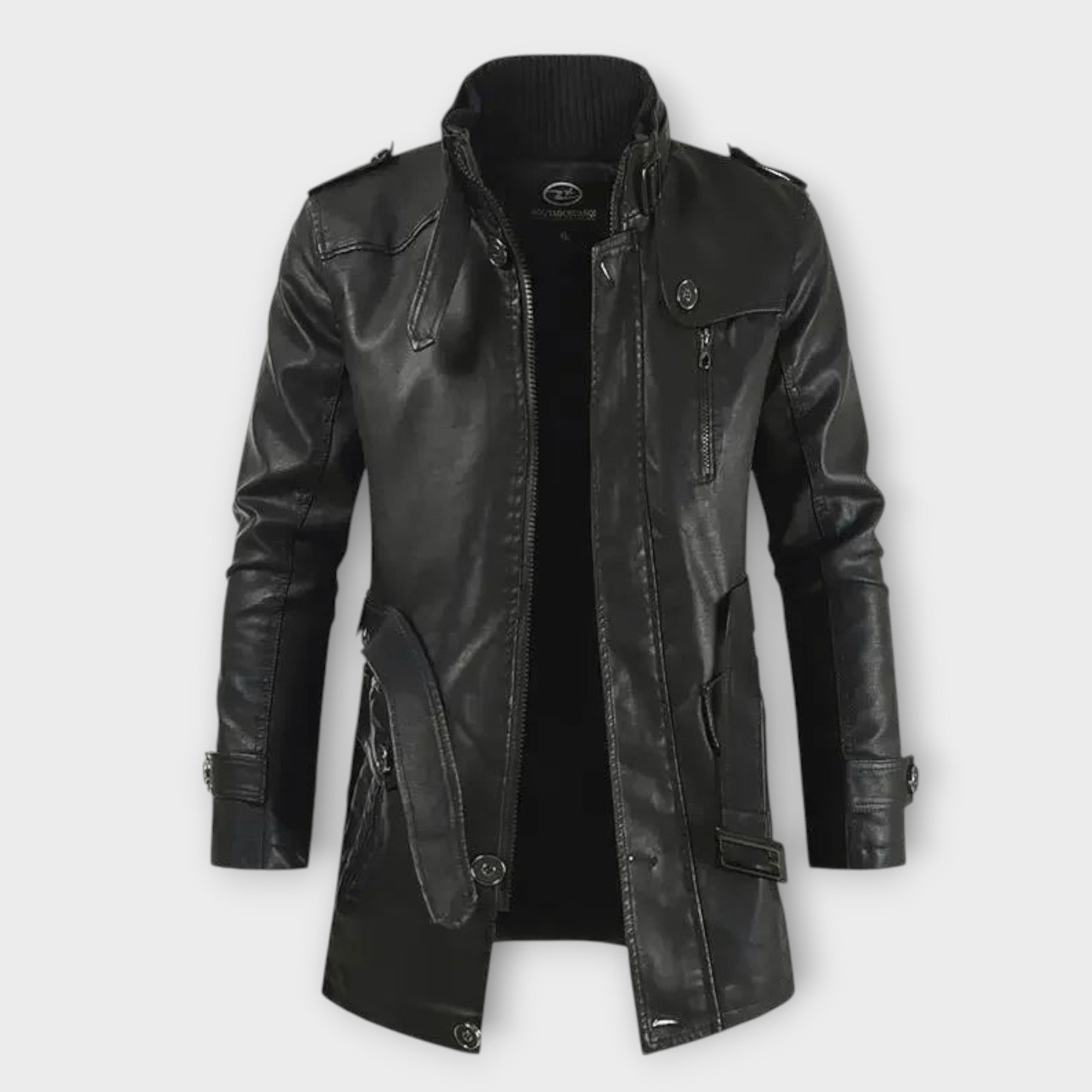Elegant Long Leather Biker Jacket